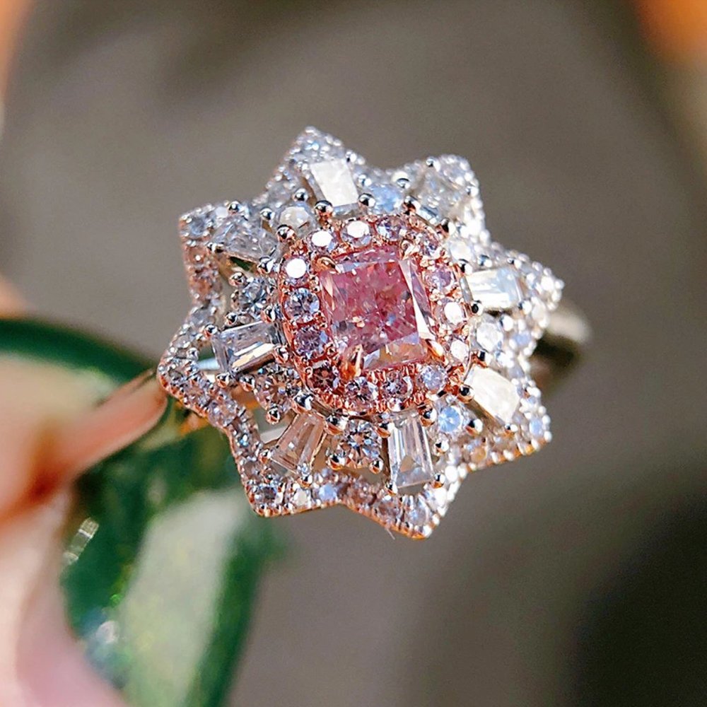 NEW ~ Anthropologie Pink & Clear Crystal Cocktail Ring